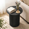 18" Round Fluted Side Table with Pedestal Drum Design and Non-Slip Foot Pads for Small Spaces