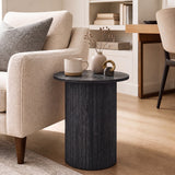 18" Round Fluted Side Table with Pedestal Drum Design and Non-Slip Foot Pads for Small Spaces