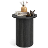18" Round Fluted Side Table with Pedestal Drum Design and Non-Slip Foot Pads for Small Spaces