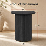 18" Round Fluted Side Table with Pedestal Drum Design and Non-Slip Foot Pads for Small Spaces