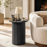 18" Round Fluted Side Table with Pedestal Drum Design and Non-Slip Foot Pads for Small Spaces