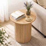 18" Round Fluted Side Table with Pedestal Drum Design and Non-Slip Foot Pads for Small Spaces