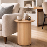 18" Round Fluted Side Table with Pedestal Drum Design and Non-Slip Foot Pads for Small Spaces