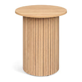 18" Round Fluted Side Table with Pedestal Drum Design and Non-Slip Foot Pads for Small Spaces