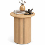 18" Round Fluted Side Table with Pedestal Drum Design and Non-Slip Foot Pads for Small Spaces