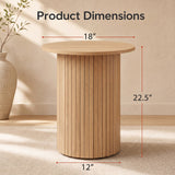 18" Round Fluted Side Table with Pedestal Drum Design and Non-Slip Foot Pads for Small Spaces