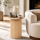 18" Round Fluted Side Table with Pedestal Drum Design and Non-Slip Foot Pads for Small Spaces