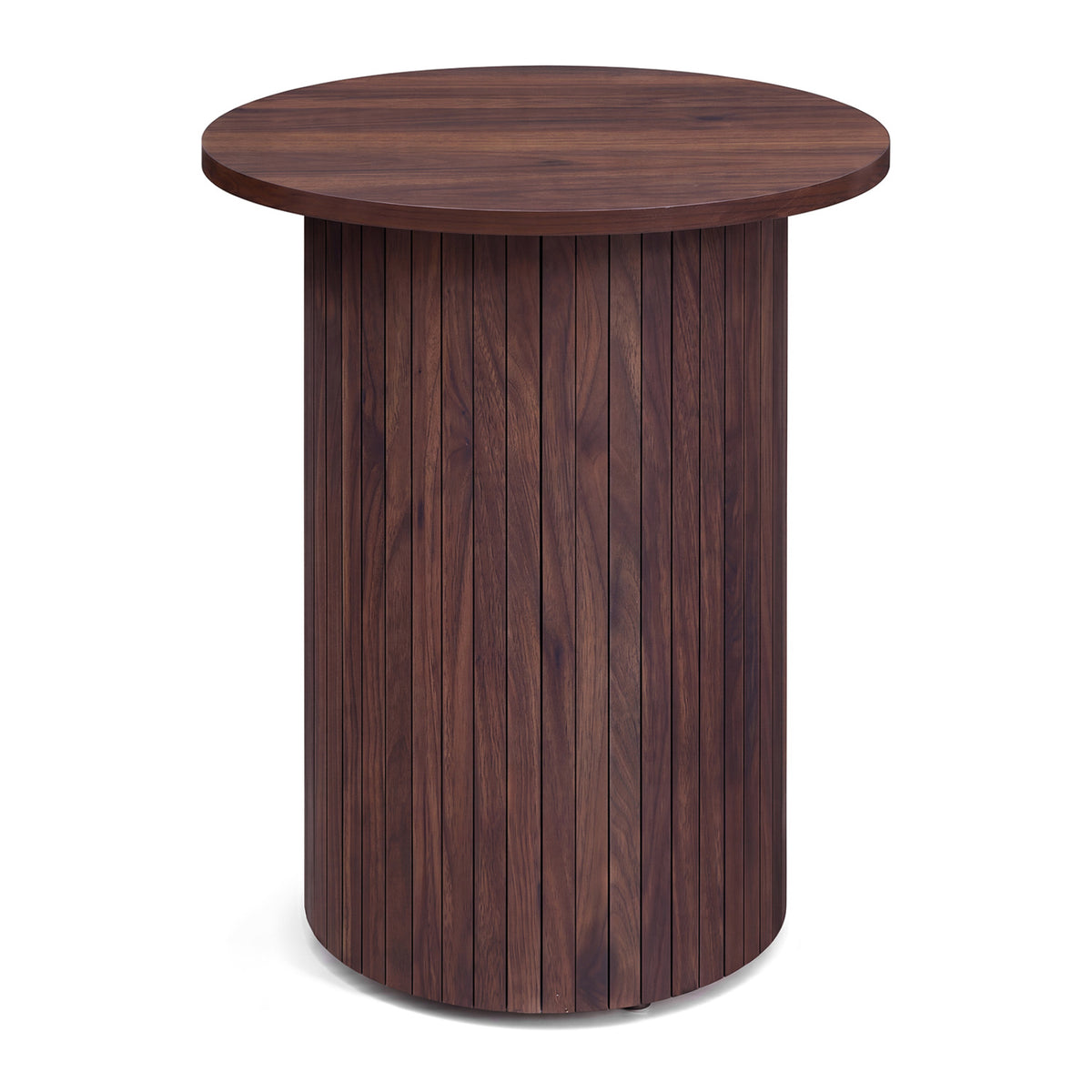 18" Round Fluted Side Table with Pedestal Drum Design and Non-Slip Foot Pads for Small Spaces
