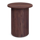 18" Round Fluted Side Table with Pedestal Drum Design and Non-Slip Foot Pads for Small Spaces