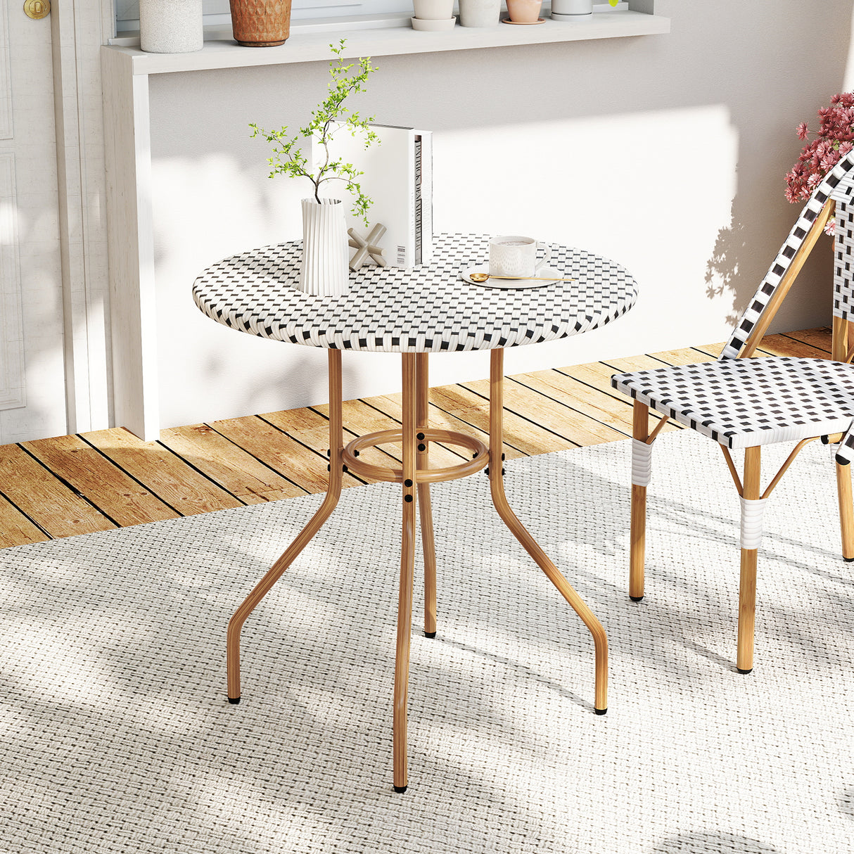 27.5 inch Outdoor Bistro Table with Heavy Duty Metal Frame and Adjustable Foot Pads-white