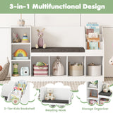 Kids Bookcase with Reading Nook 3-in-1 Standing Toy Organizer-White