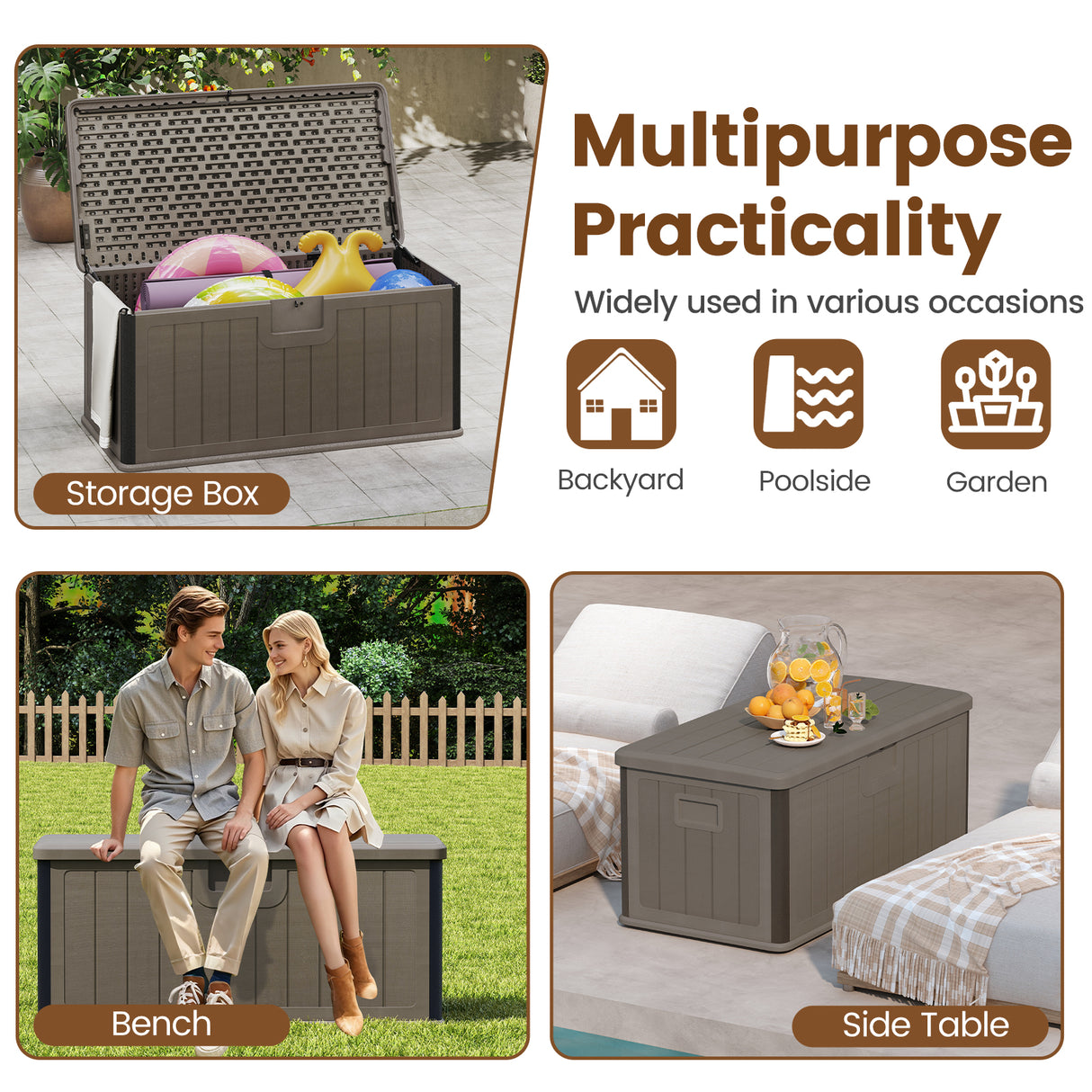 100 Gallon Large Deck Box with Lockable Lid for Patio