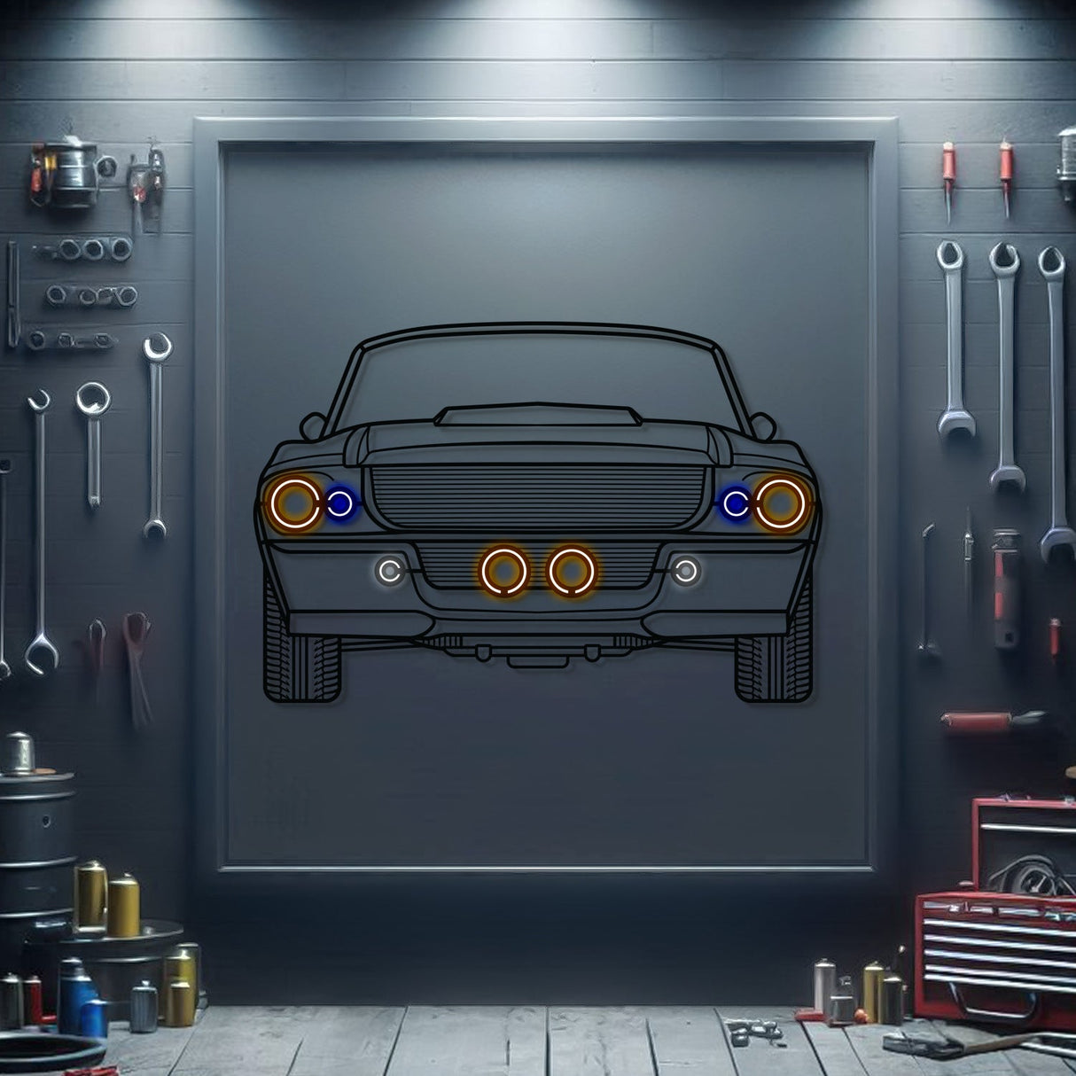 1967 Shelby GT500 Front View Metal Neon Car Wall Art - MTN0161