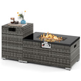 2-Piece Outdoor Rattan Fire Table Set 32 Inch Rectangle Gas Firepit with Tank Cover