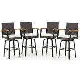 One Outdoor 360° Swivel Bar Stool with Cushion and Acacia Wood Armrests