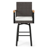One Outdoor 360° Swivel Bar Stool with Cushion and Acacia Wood Armrests