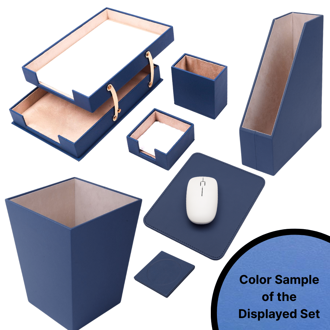 MOOG Leather Desk Set – 7-Piece Organizer-Tan