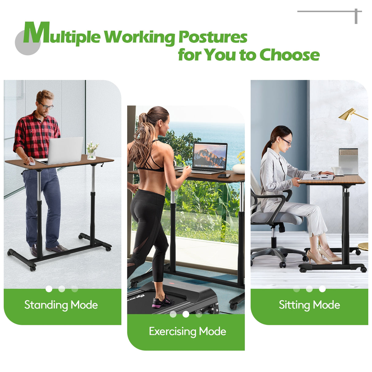 Height Adjustable Computer Desk Sit to Stand Rolling Table