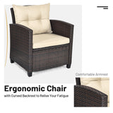 3 Pcs Patio Rattan Furniture Set Cushioned Conversation Set Coffee Table