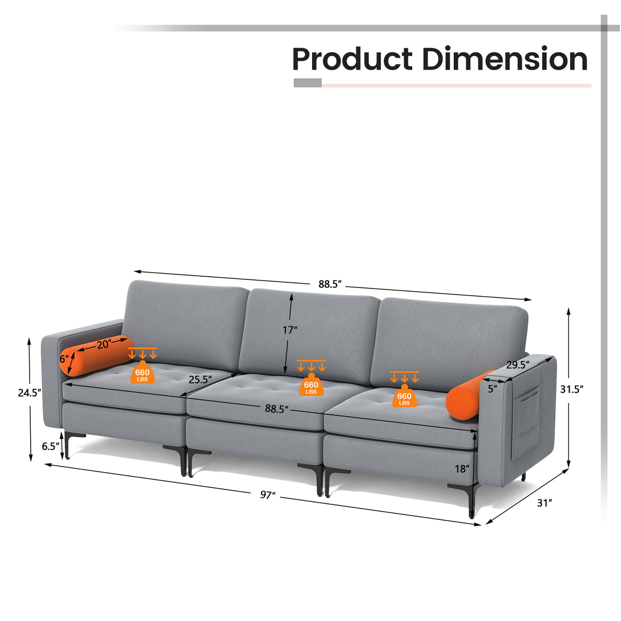 Modular 1/2/3/4-Seat L-Shaped Sectional Sofa Couch with Socket USB Port-3