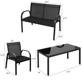 4 Pcs Patio Steel Frame Coffee Table Furniture Set