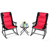 3 Pcs Outdoor Folding Rocking Chair Table Set with Cushion-Black&Red