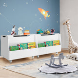 Wooden Mobile Toy Storage Organizer with Bookshelf and Lockable Wheels