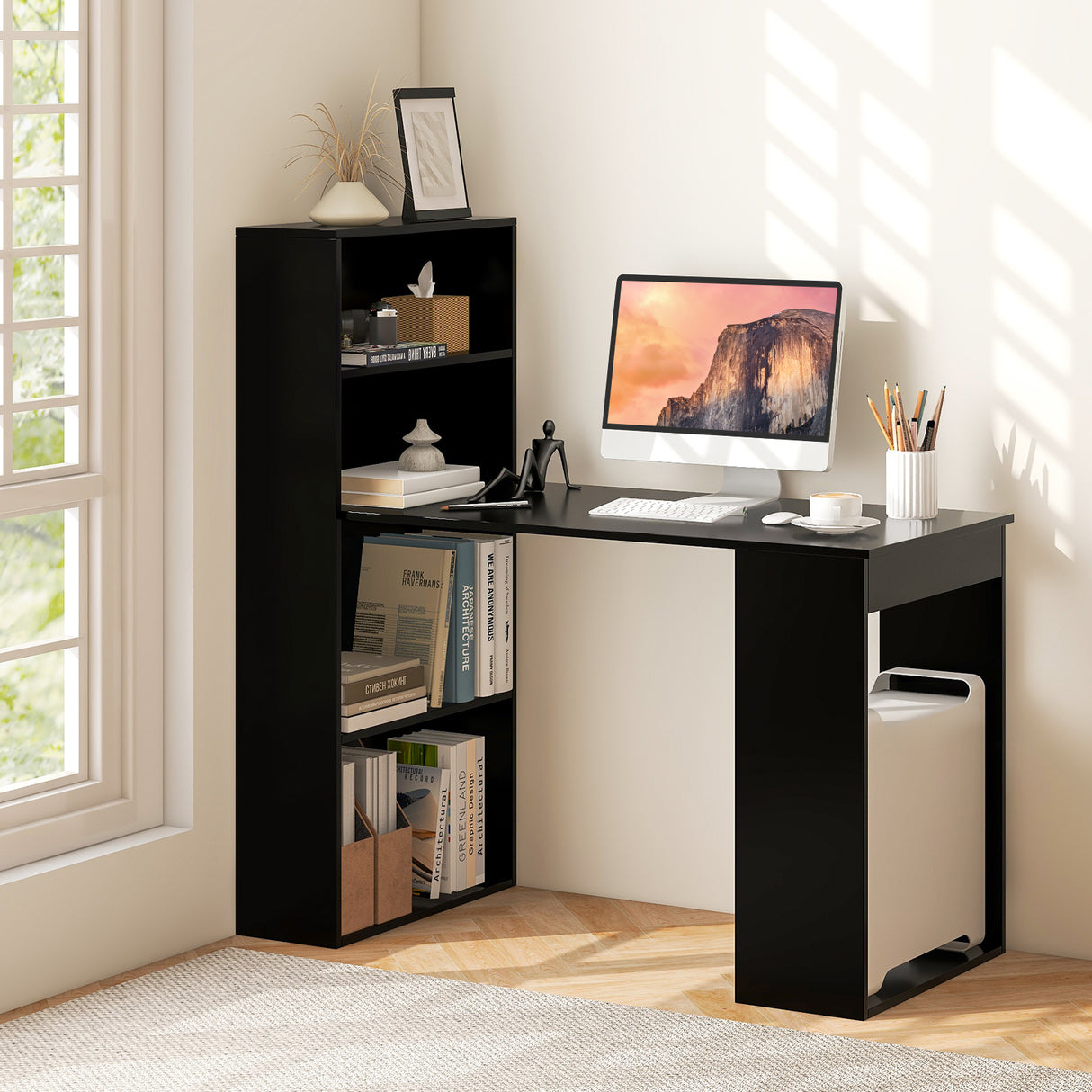 Computer Desk Writing Workstation Office with 6-Tier Storage Shelves