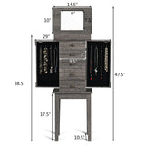 Standing Jewelry Cabinet Storage Organizer with Wooden Legs-Gray