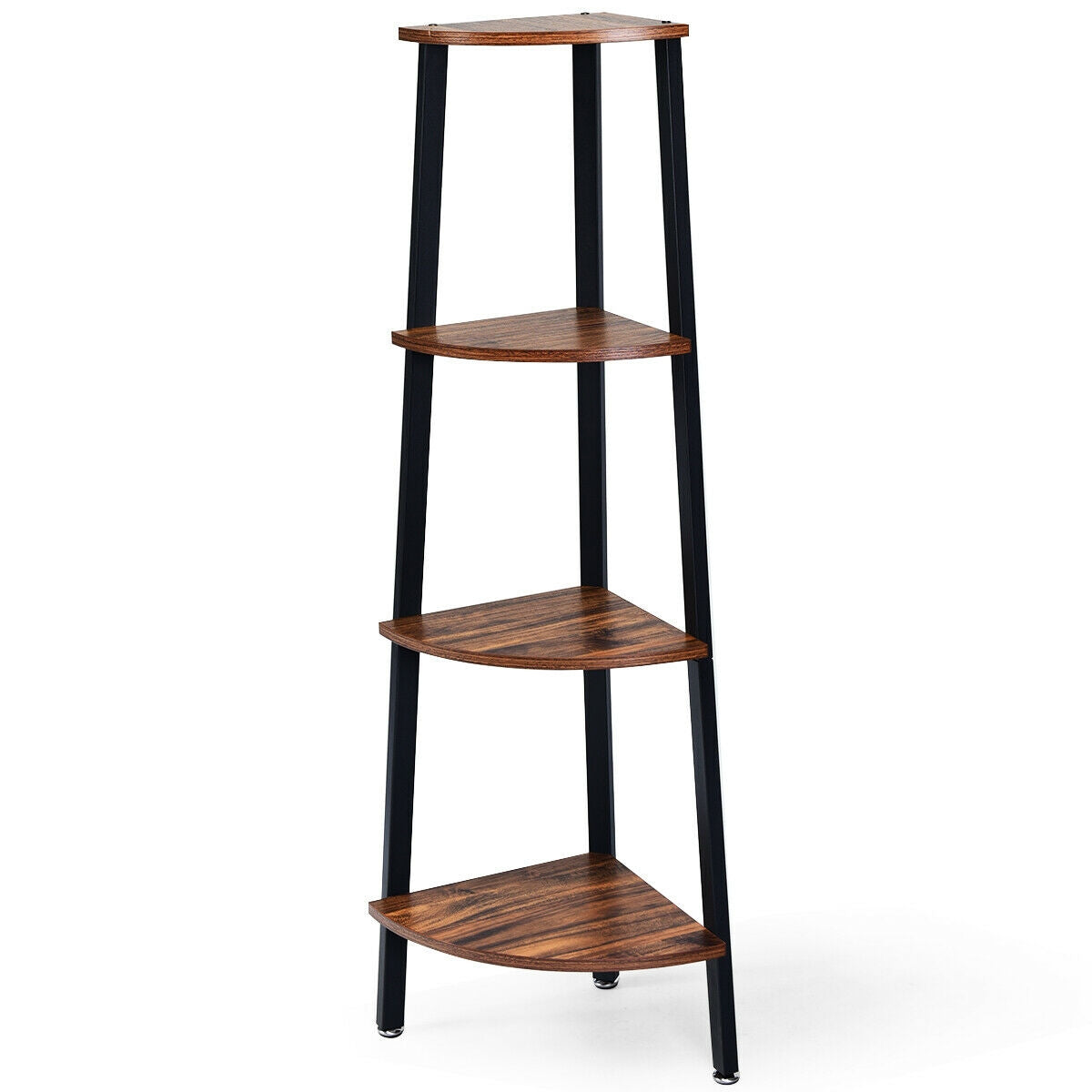 4-Tier Corner Shelf Metal Storage Rack Domestic Bookcase-Black