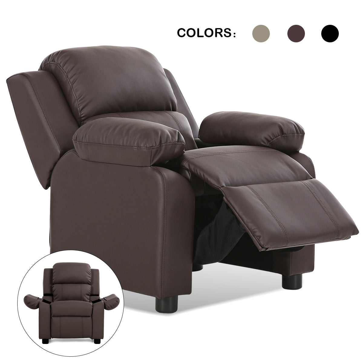 Deluxe Kids Armchair Recliner Headrest Sofa w/ Storage Arms