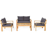Outdoor 4 Pieces Acacia Wood Chat Set with Water Resistant Cushions