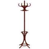 Wood Standing Hat Coat Rack with Umbrella Stand