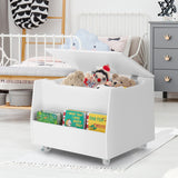 Wooden Mobile Toy Storage Organizer with Bookshelf and Lockable Wheels