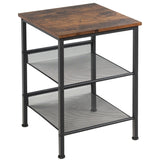 3-Tier Industrial End Table with Mesh Shelves and Adjustable Shelves