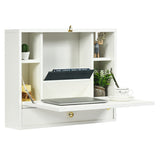 Wall Mounted Folding Laptop Desk Hideaway Organizer Storage-White