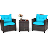 3 Pcs Patio Rattan Furniture Set Cushioned Conversation Set Coffee Table