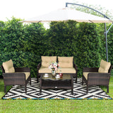 4 Pieces Outdoor Rattan Wicker Loveseat Furniture Set with Cushions