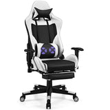 PU Leather Gaming Chair with USB Massage and Lumbar Pillow Footrest