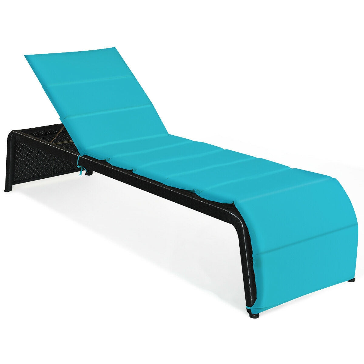 Patio Rattan Lounge Chair Back Adjustable Chaise Recliner  with Cushioned