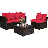 4 Pcs Ottoman Garden Deck Patio Rattan Wicker Furniture Set Cushioned Sofa