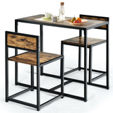 3 Pcs Dining Set Compact Table and 2 Chair with Metal Frame for for Small Space
