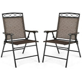 Set of 2 Patio Folding Chairs Sling Portable Dining Chair Set with Armrest