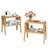 2 Pieces Bamboo Nightstand Sofa Table with Storage Shelf
