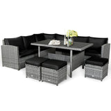 7 Pieces Patio Rattan Dining Furniture Sectional Sofa Set with Wicker Ottoman