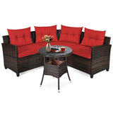4 Pieces Furniture Patio Set Outdoor Wicker Sofa Set