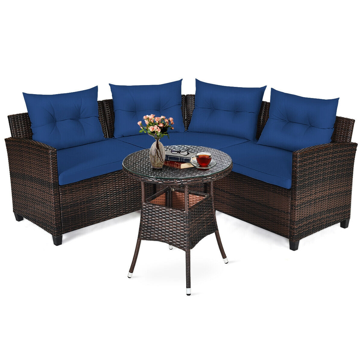 4 Pieces Furniture Patio Set Outdoor Wicker Sofa Set