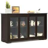 Kitchen Storage Cabinet with Glass Sliding Door