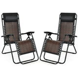 2 Pieces Folding Patio Rattan Zero Gravity Lounge Chair