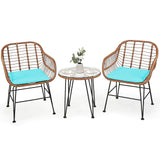 3 Pieces Patio Rattan Bistro Set with Cushion